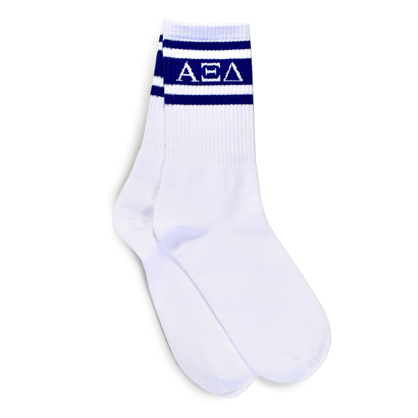Alpha Xi Delta Socks- Striped Varsity Crew Socks with Greek Letters