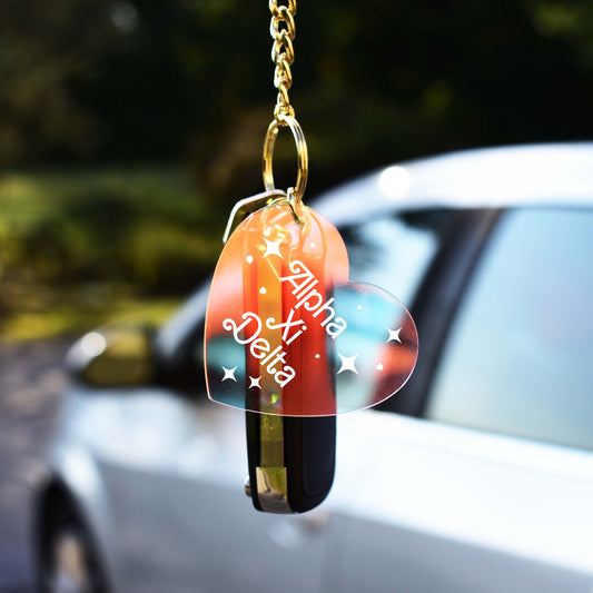 Alpha Xi Delta Keychain - Iridescent Heart Design