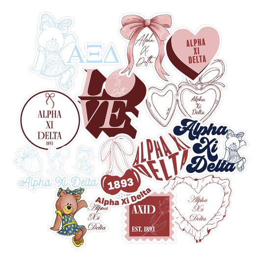 Alpha Xi Delta Sticker Sheet- Teddy Bears and Sisterhood Love Theme