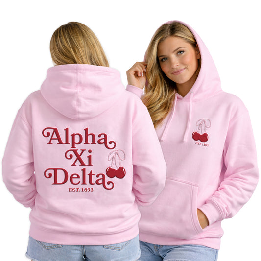 Alpha Xi Delta Hooded Sweatshirt with Cherries and Sorority Name