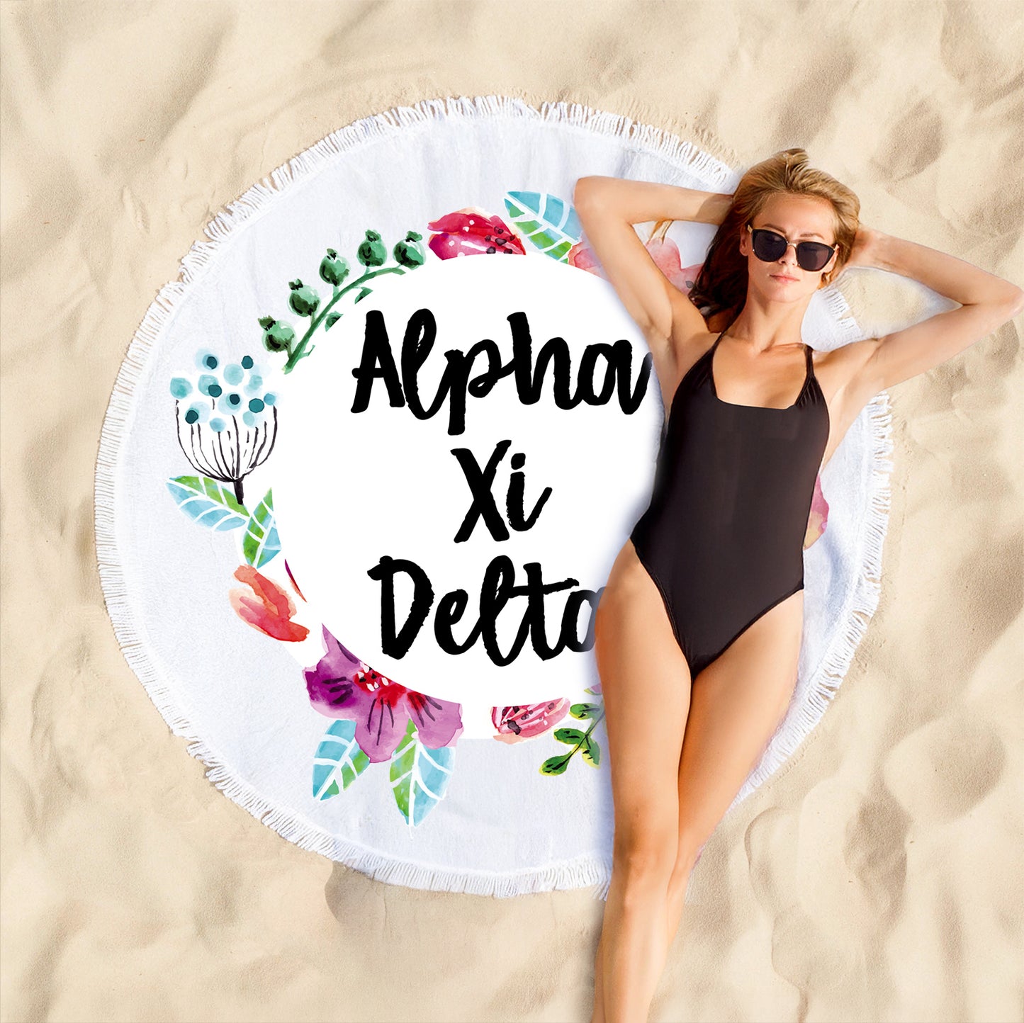 Alpha Xi Delta Floral Fringe Towel Blanket
