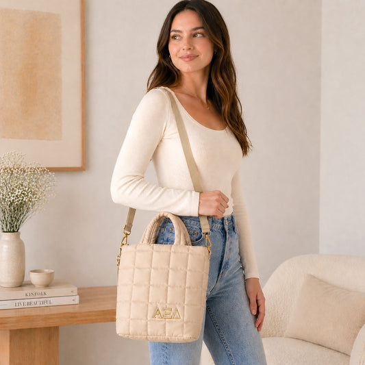 Alpha Xi Delta Quilted Tote Bag- Small Crossbody Bag with Greek Letters