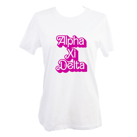 Alpha Xi Delta T-Shirt- Retro Dolly Sorority Name Design, Relaxed Fit