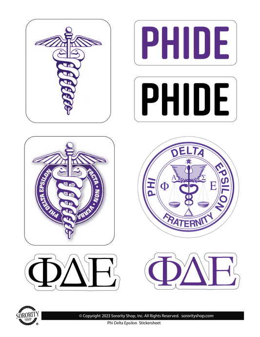 Phi Delta Epsilon Fraternity Sticker Sheet- Brand Focus