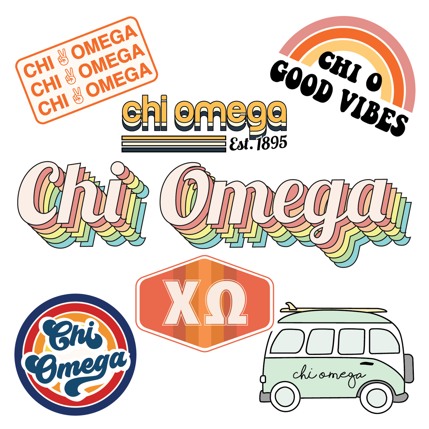 Chi Omega <br> Retro Sticker Sheet