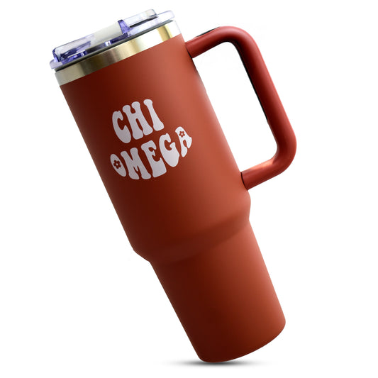 Chi Omega Tumbler - 40oz Stainless Steel with Handle