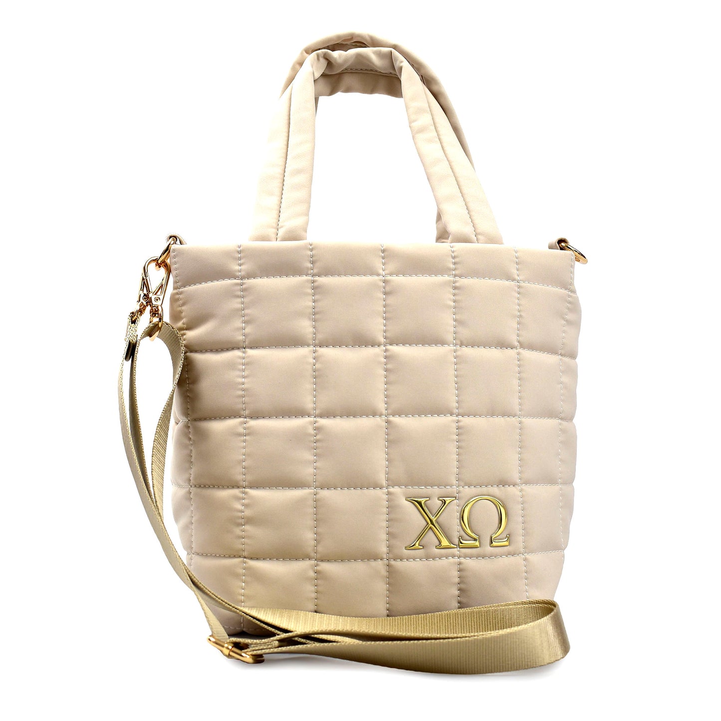 Chi Omega Small Crossbody Quilted Tote Bag with Greek Letters