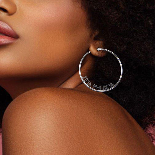 Zeta Phi Beta Silver Hoop Earrings- Name Design