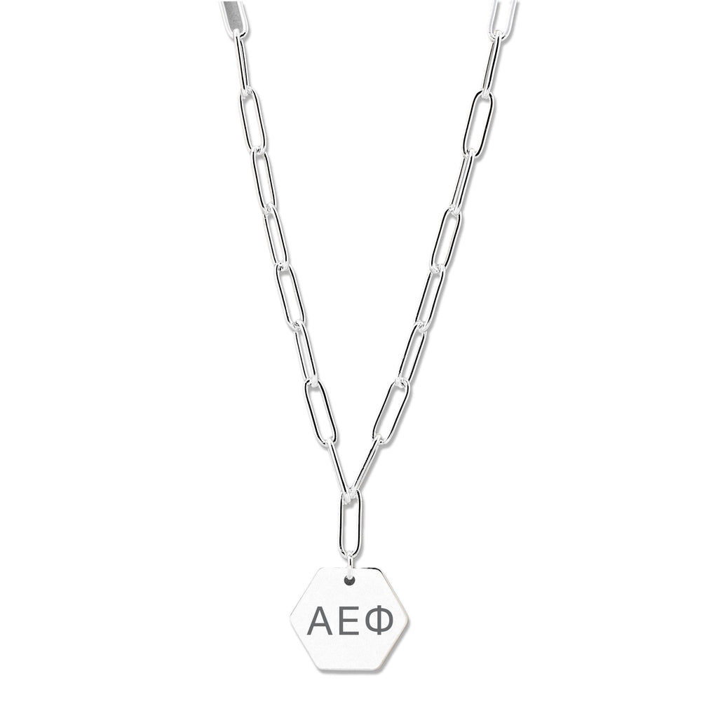 Alpha Epsilon Phi Necklace- Silver Paperclip Style with AEP Pendant