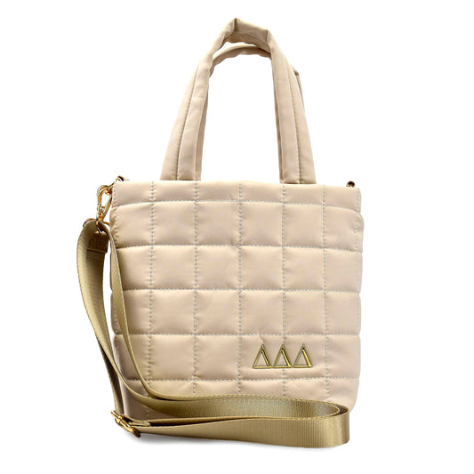 Delta Delta Delta Small Crossbody Quilted Tote Bag with Greek Letters