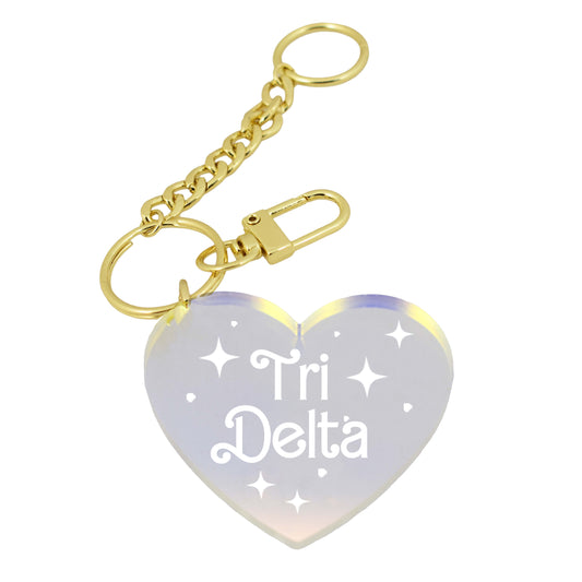 Delta Delta Delta Keychain - Iridescent Heart Design