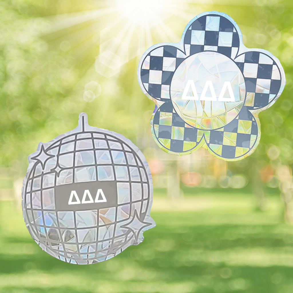 Tri Delta Suncatcher Decals- Set of 2: Flower & Disco Ball