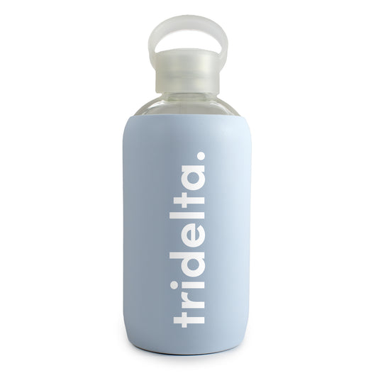 Delta Delta Delta Glass Water Bottle with Silicone Sleeve