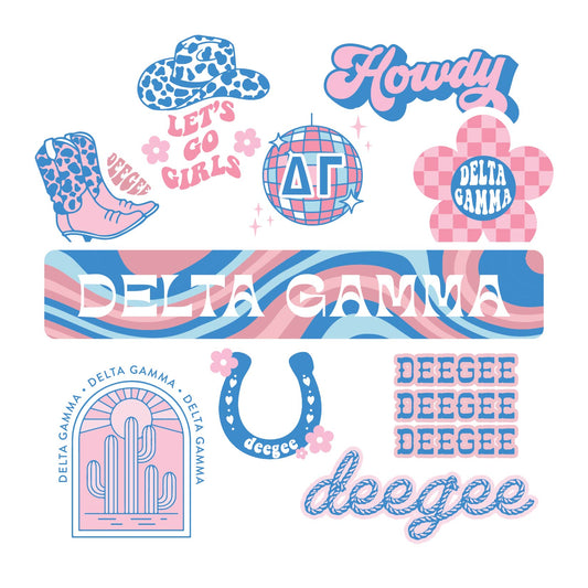 Delta Gamma Sticker Sheet - Western Disco Design