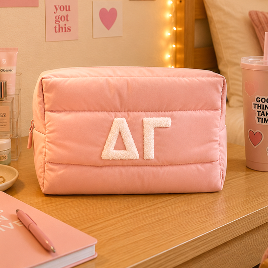 Delta Gamma Makeup Bag - Puffer Style with Sorority Letters
