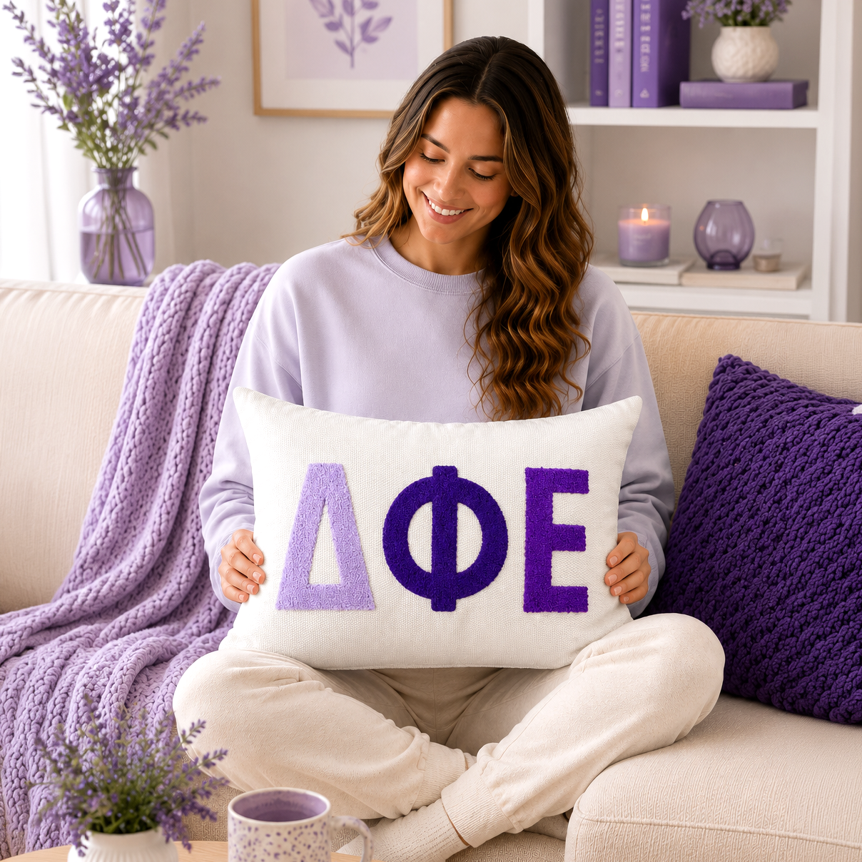 Delta Phi Epsilon Pillow – Embroidered Plush Greek Letters Design