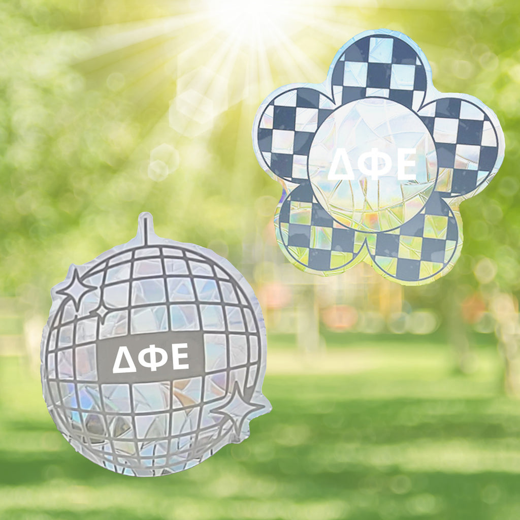 Delta Phi Epsilon Suncatcher Decals- Set of 2: Flower & Disco Ball