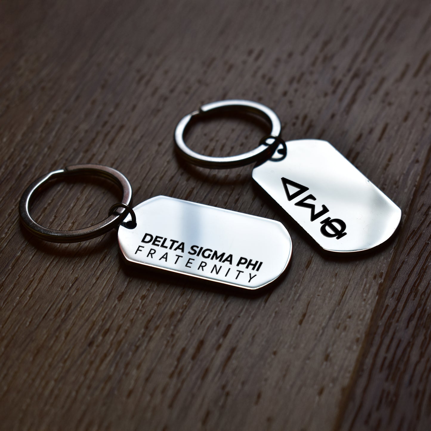 Delta Sigma Phi Fraternity Keychain- Stainless Steel Dog Tag Design