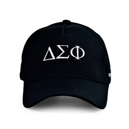 Delta Sigma Phi Fraternity Baseball Cap- Brushed Cotton 5-Panel Black Hat