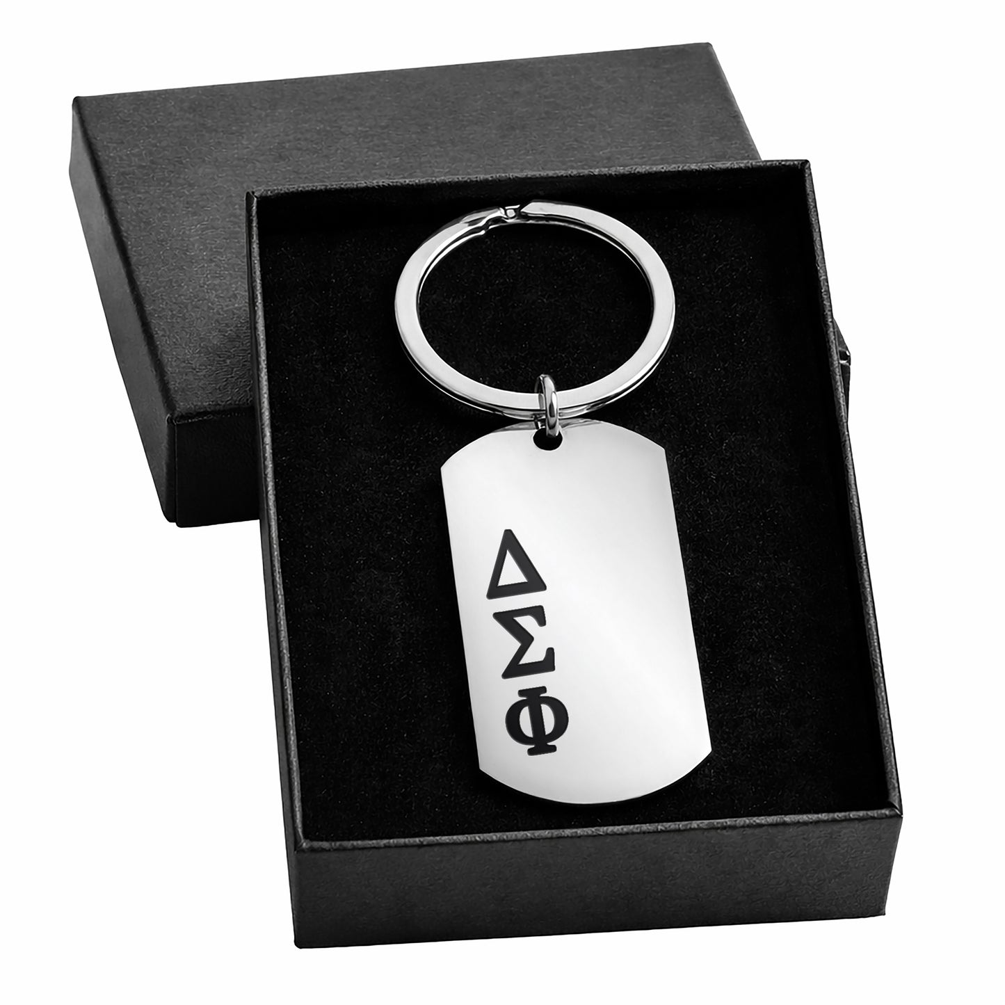 Delta Sigma Phi Fraternity Keychain- Stainless Steel Dog Tag Design