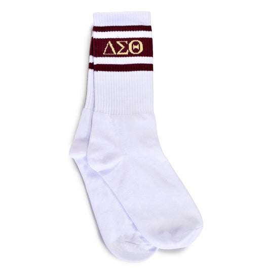Delta Sigma Theta Sorority, Incorporated Socks- Striped Varsity Crew Socks with Greek Letters
