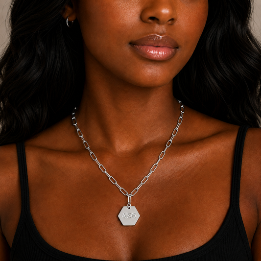 Delta Sigma Theta Sorority, Incorporated Silver Pendant Paperclip Necklace with DST Greek Letters