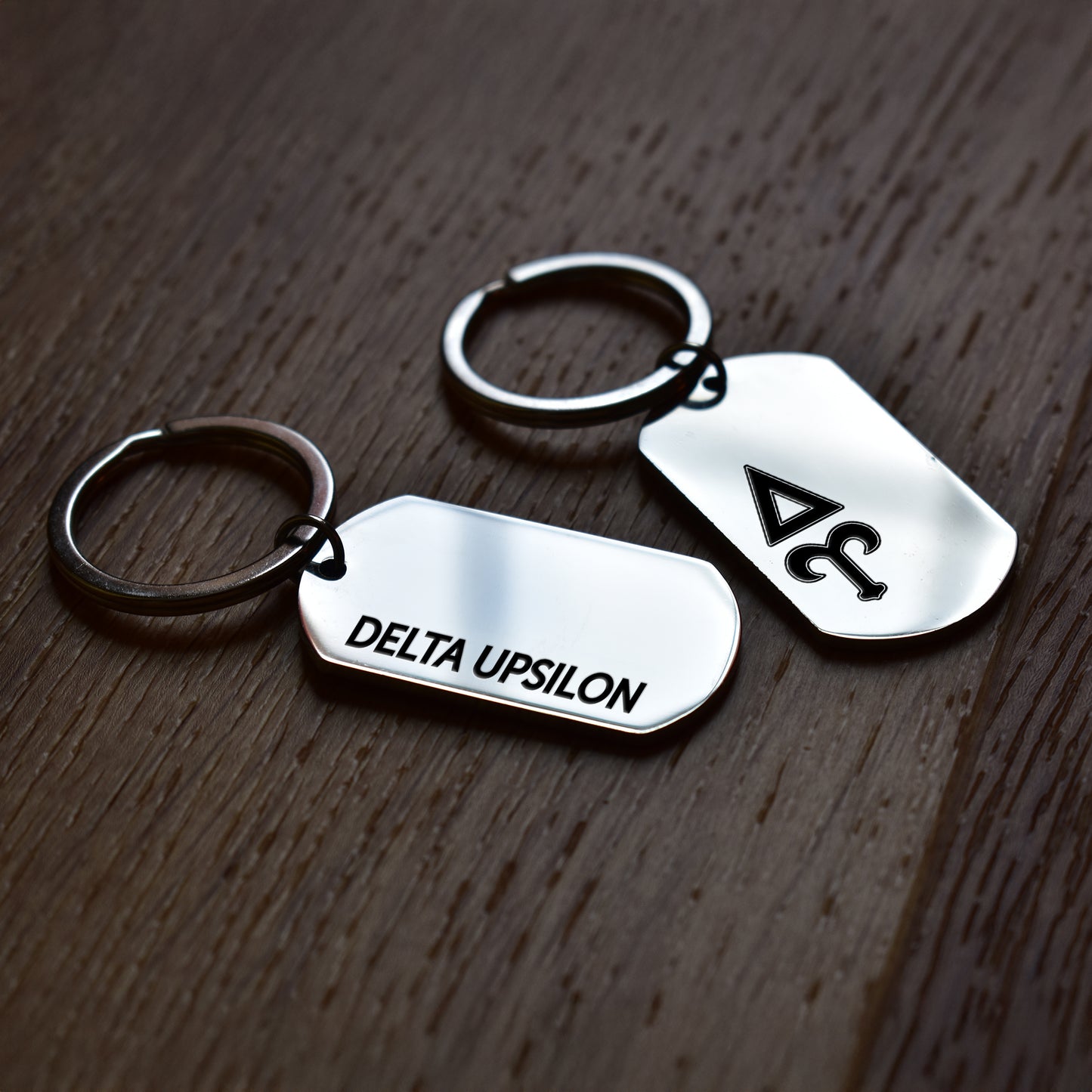 Delta Upsilon Fraternity Keychain- Stainless Steel Dog Tag Design