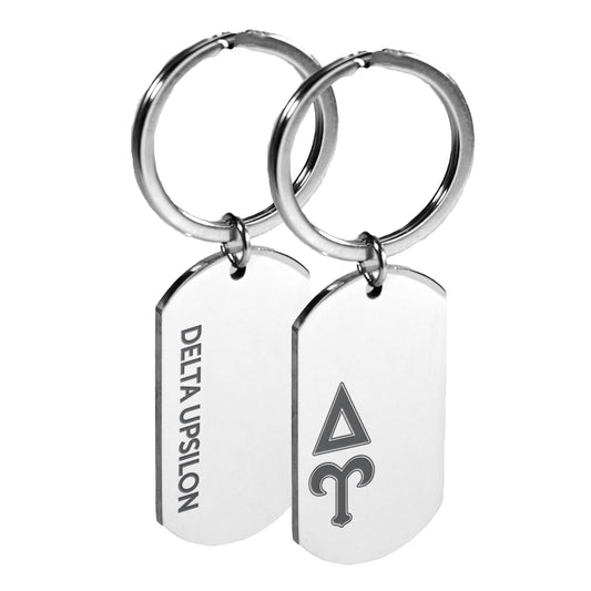 Delta Upsilon Fraternity Keychain- Stainless Steel Dog Tag Design