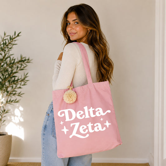 Delta Zeta Retro Pom Pom Tote Bag