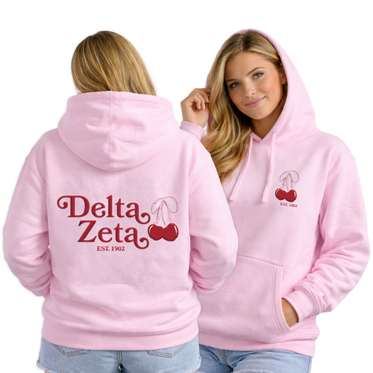 Delta Zeta Hooded Sweatshirt with Cherries and Sorority Name