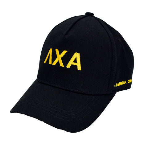 Lambda Chi Alpha Baseball Cap- Brushed Cotton 5-Panel Black Hat