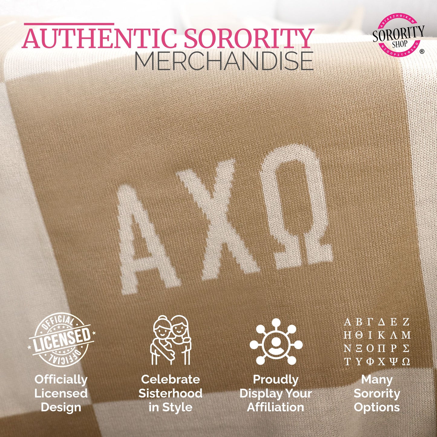 Alpha Delta Pi Blanket - Acrylic Knit Checkered Blanket