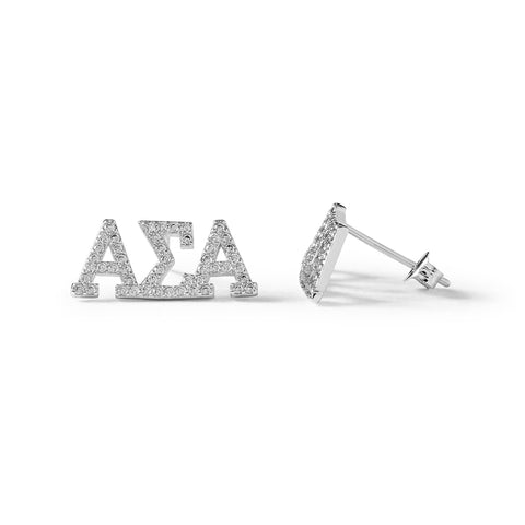 Alpha Sigma Alpha White Gold Plated Stud Earrings