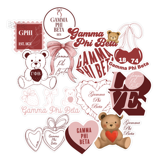Gamma Phi Beta Sticker Sheet- Teddy Bears and Sisterhood Love Theme
