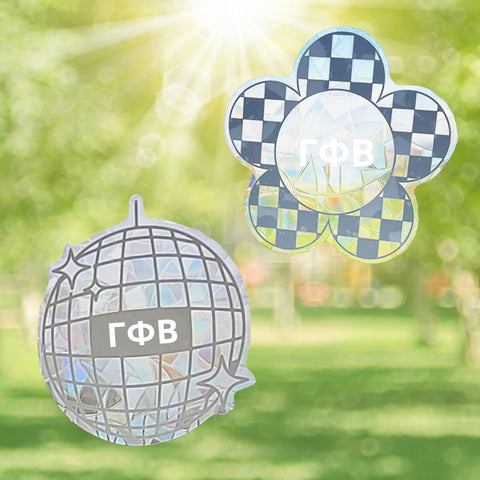 Gamma Phi Beta Suncatcher Decals- Set of 2: Flower & Disco Ball