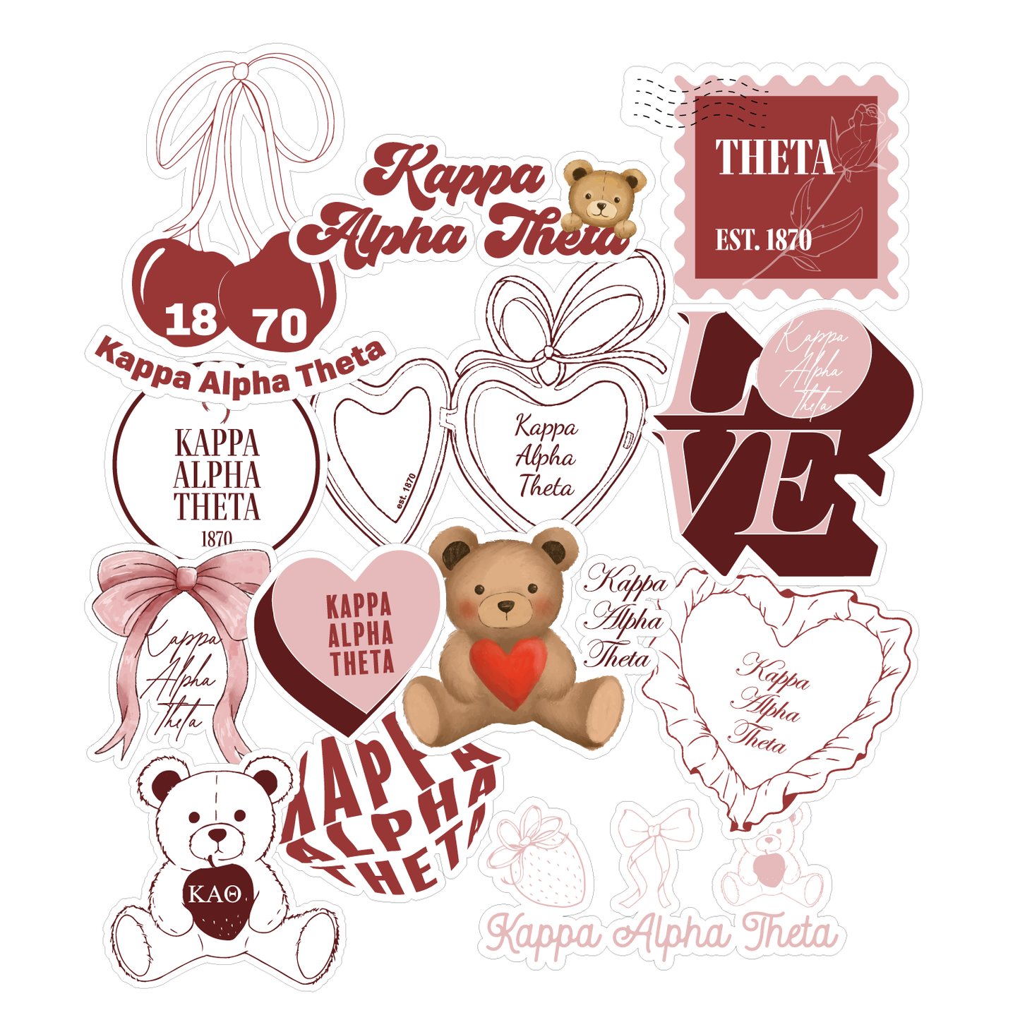 Kappa Alpha Theta Sticker Sheet- Teddy Bears and Sisterhood Love Theme