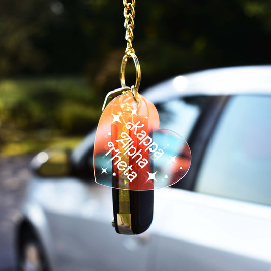 Kappa Alpha Theta Keychain - Iridescent Heart Design