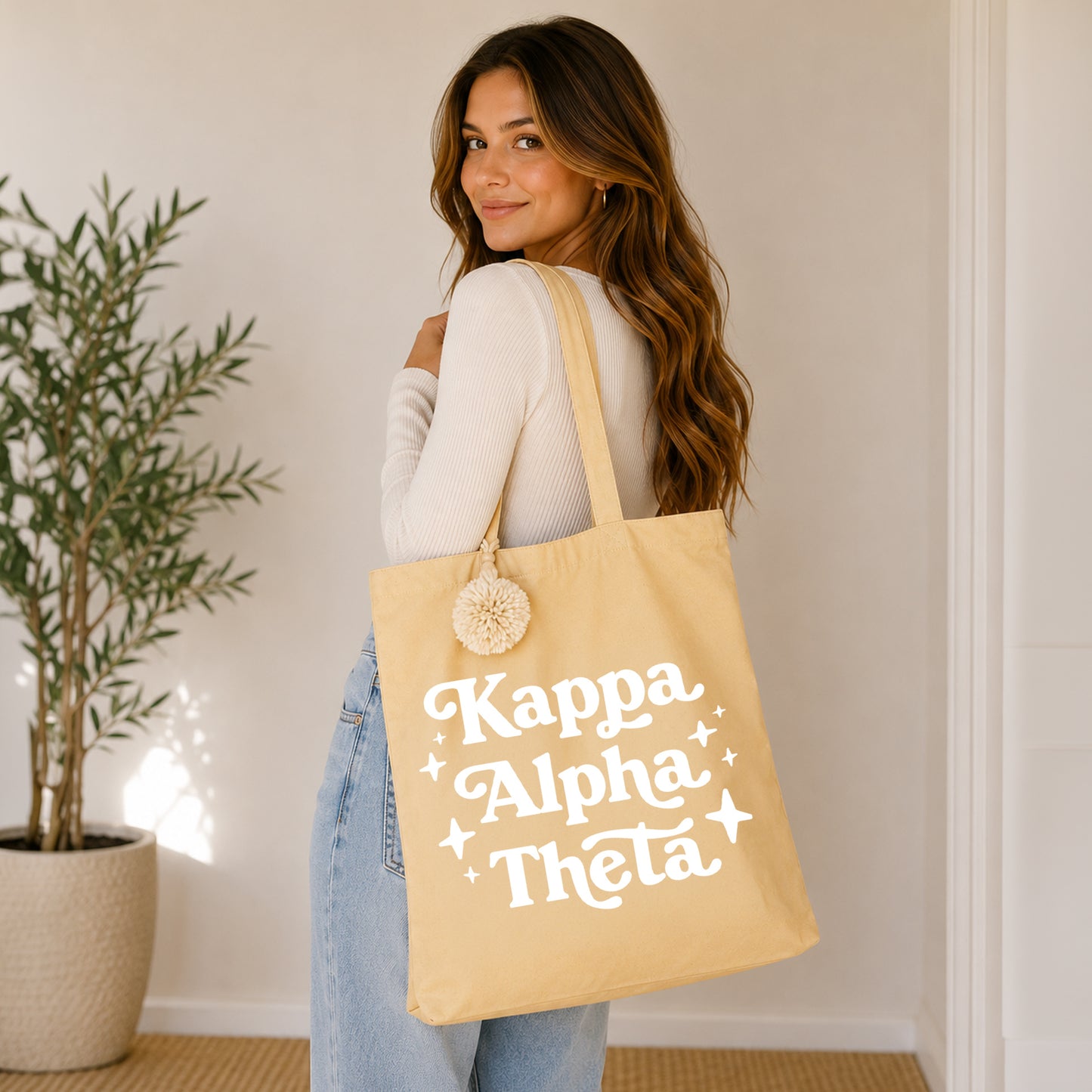 Kappa Alpha Theta Retro Pom Pom Tote Bag