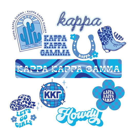 Kappa Kappa Gamma Sticker Sheet - Western Disco Design