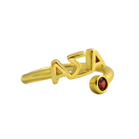 Alpha Sigma Alpha Ring- Gold Plated with Greek Letters and CZ Gemstone