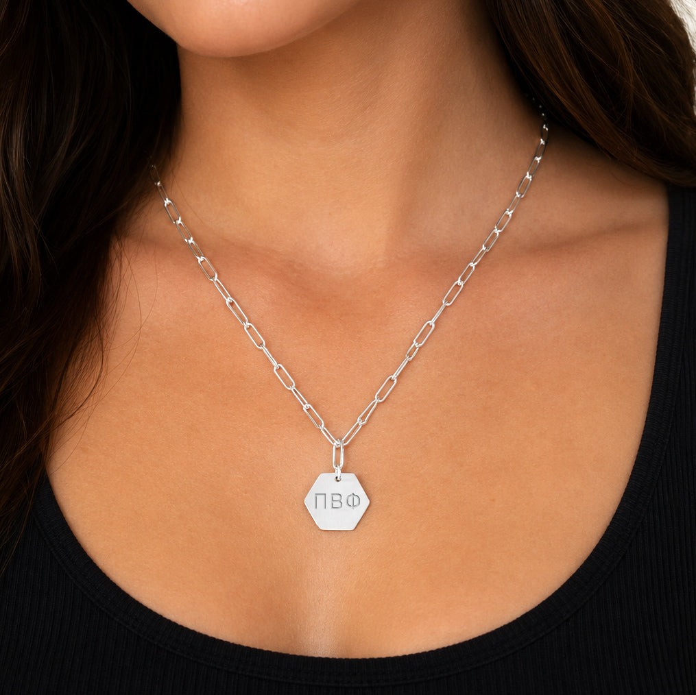Pi Beta Phi Necklace- Silver Paperclip Style with PBP Pendant