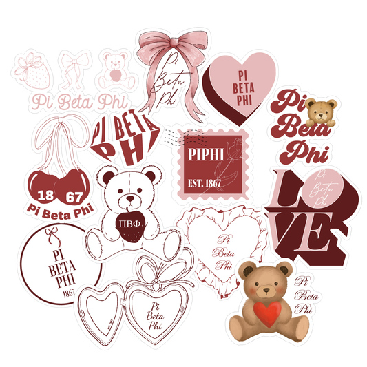 Pi Beta Phi Sticker Sheet- Teddy Bears and Sisterhood Love Theme