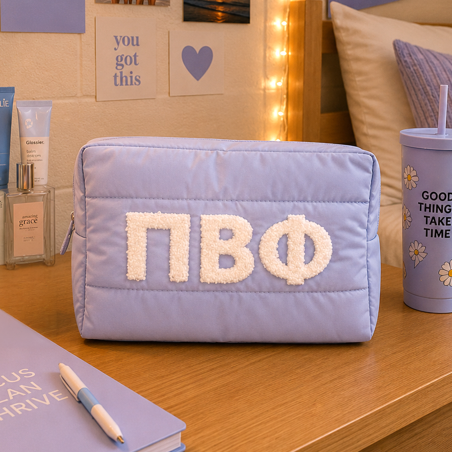 Pi Beta Phi Makeup Bag - Puffer Style with Sorority Letters