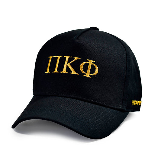 Pi Kappa Phi Fraternity Baseball Cap- Brushed Cotton 5-Panel Black Hat