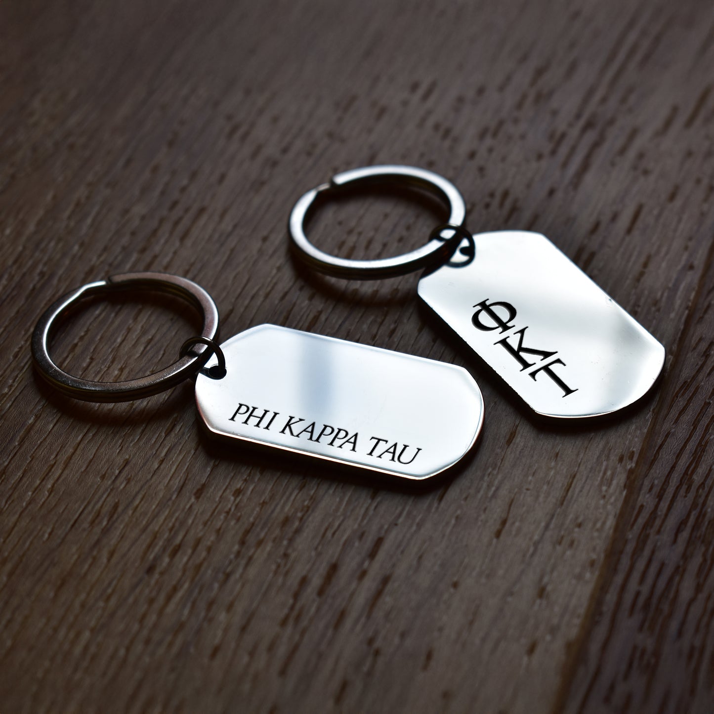 Phi Kappa Tau Fraternity Keychain- Stainless Steel Dog Tag Design