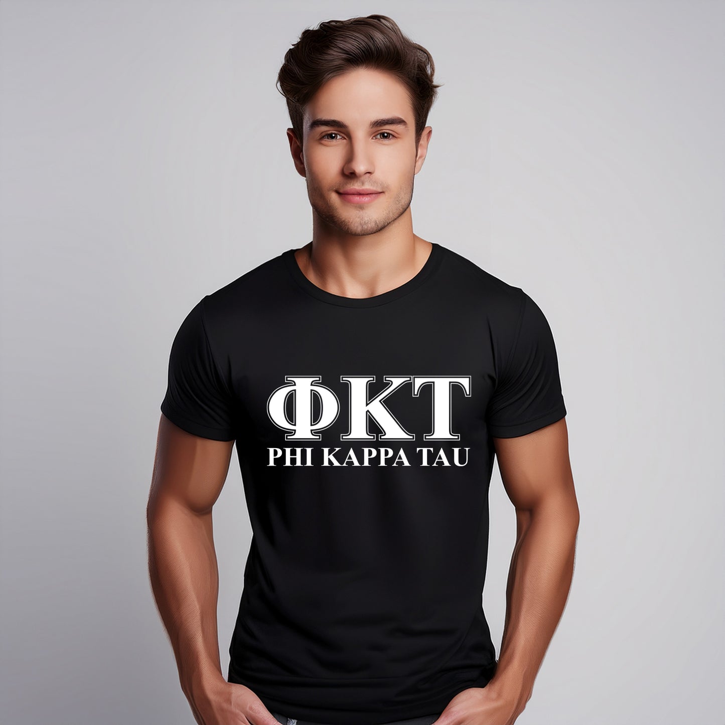 Phi Kappa Tau Fraternity T-Shirt- Varsity Greek Letters Design