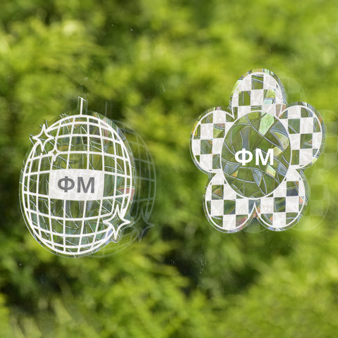 Phi Mu Suncatcher Decals- Set of 2: Flower & Disco Ball