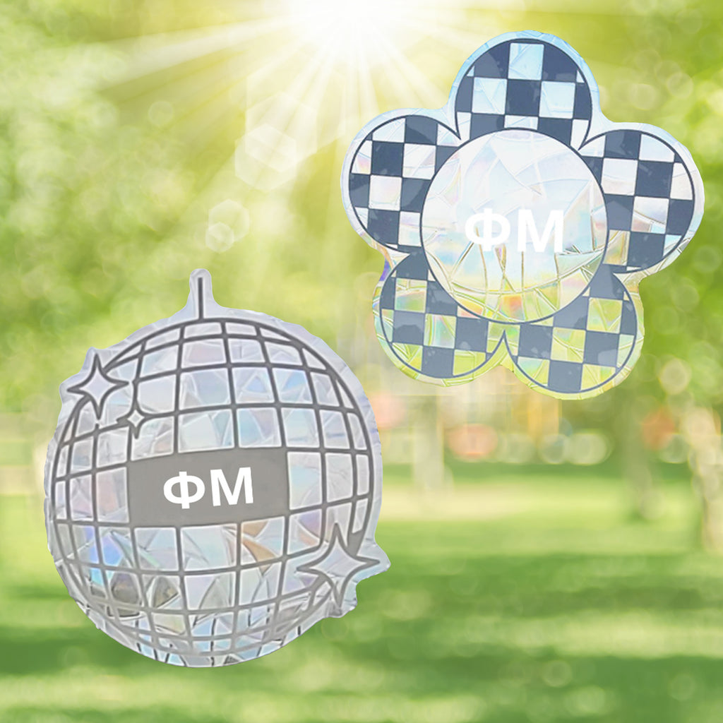 Phi Mu Suncatcher Decals- Set of 2: Flower & Disco Ball