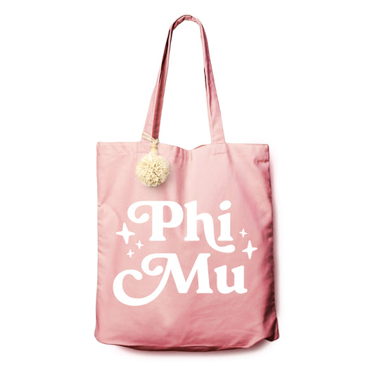 Phi Mu Retro Pom Pom Tote Bag