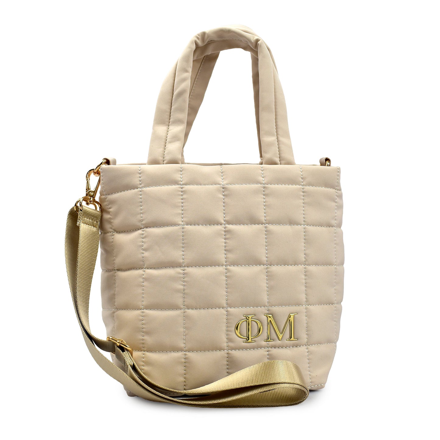 Phi Mu Small Crossbody Quilted Tote Bag with Greek Letters